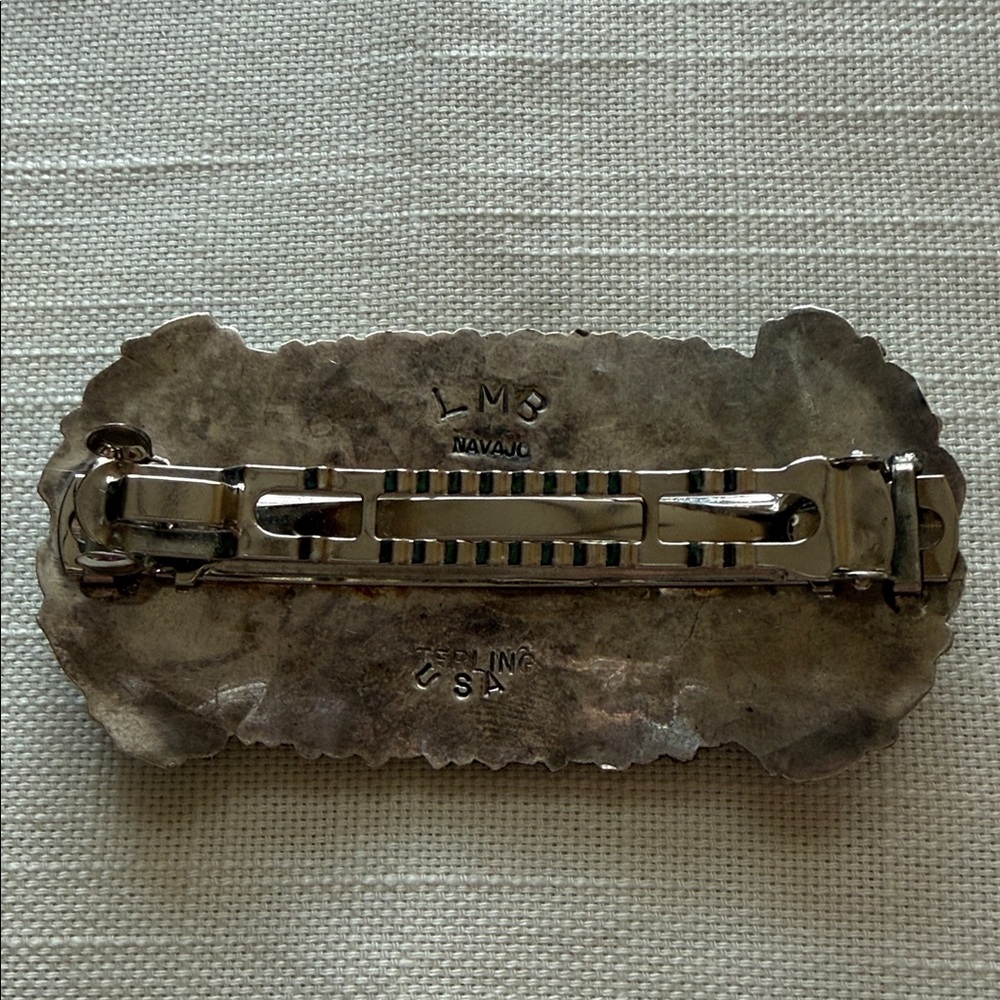 Larry Moses Begay “LMB Navajo” Vintage Turquoise and Sterling Hair Barrette - Picture 2 of 4